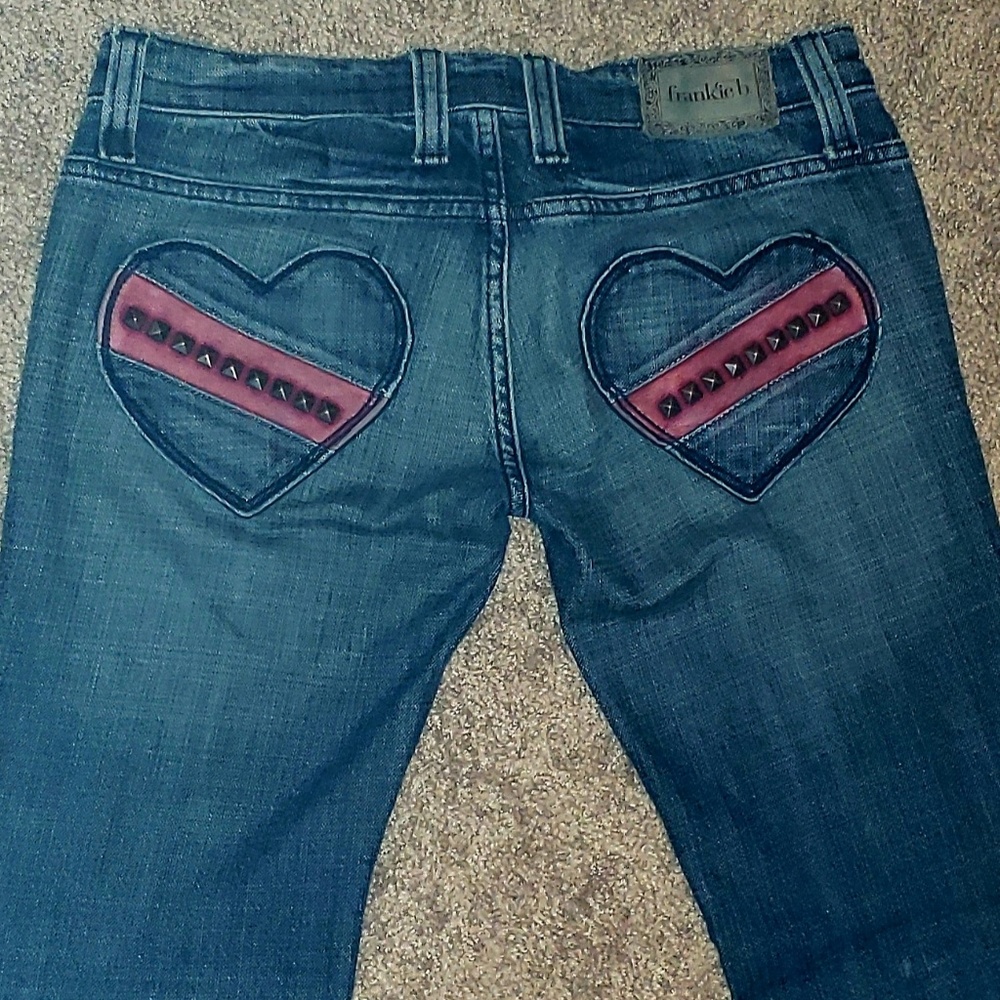Frankie B. Studded Heart Pocket Jeans Medium Wash